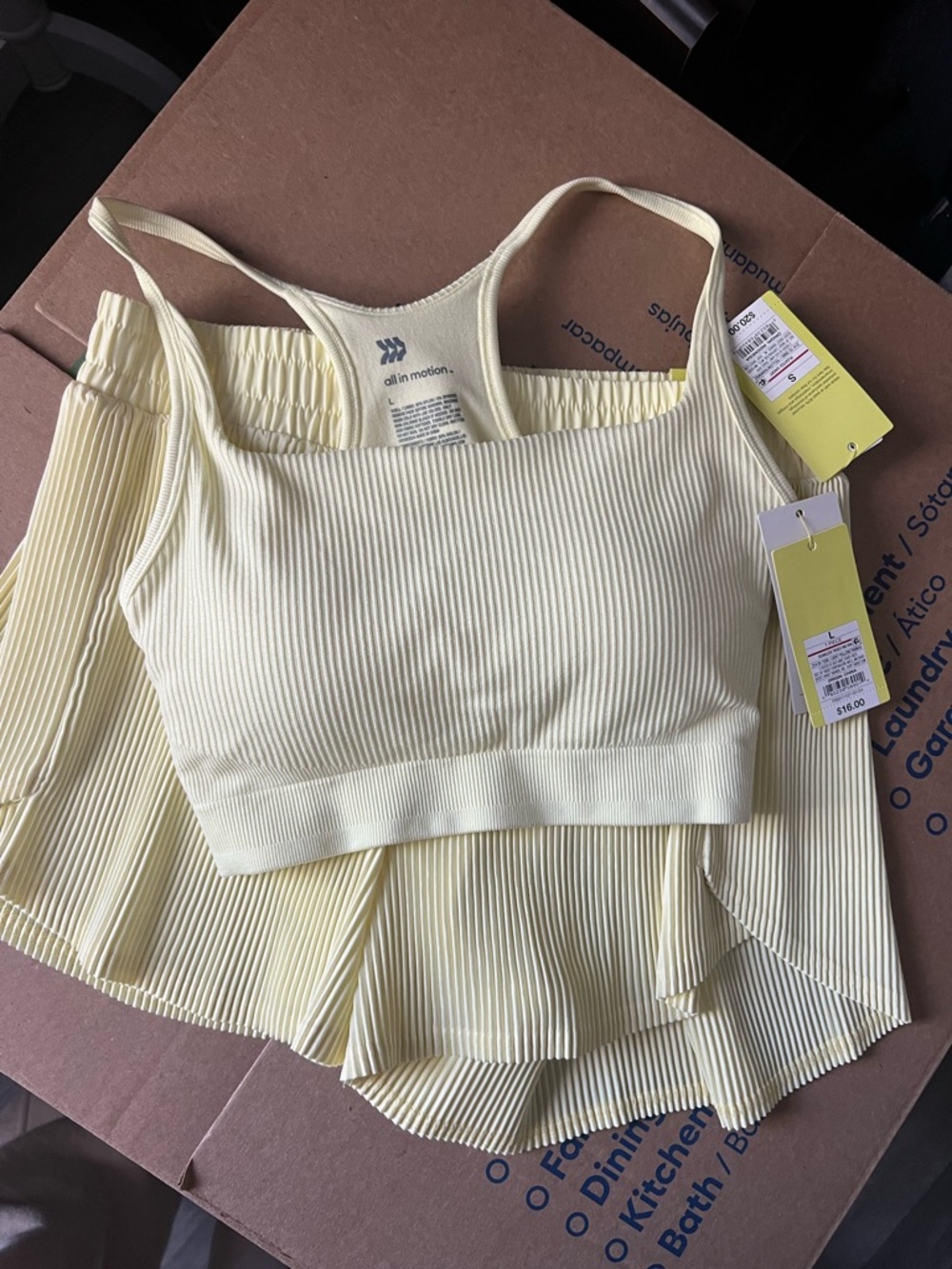 All In Motion Butter Yellow Sport Bra & Pleated Short Set